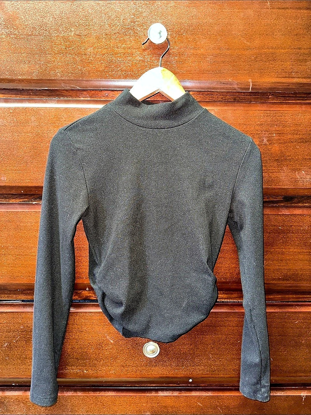 Black Mock Neck Long Sleeve Top